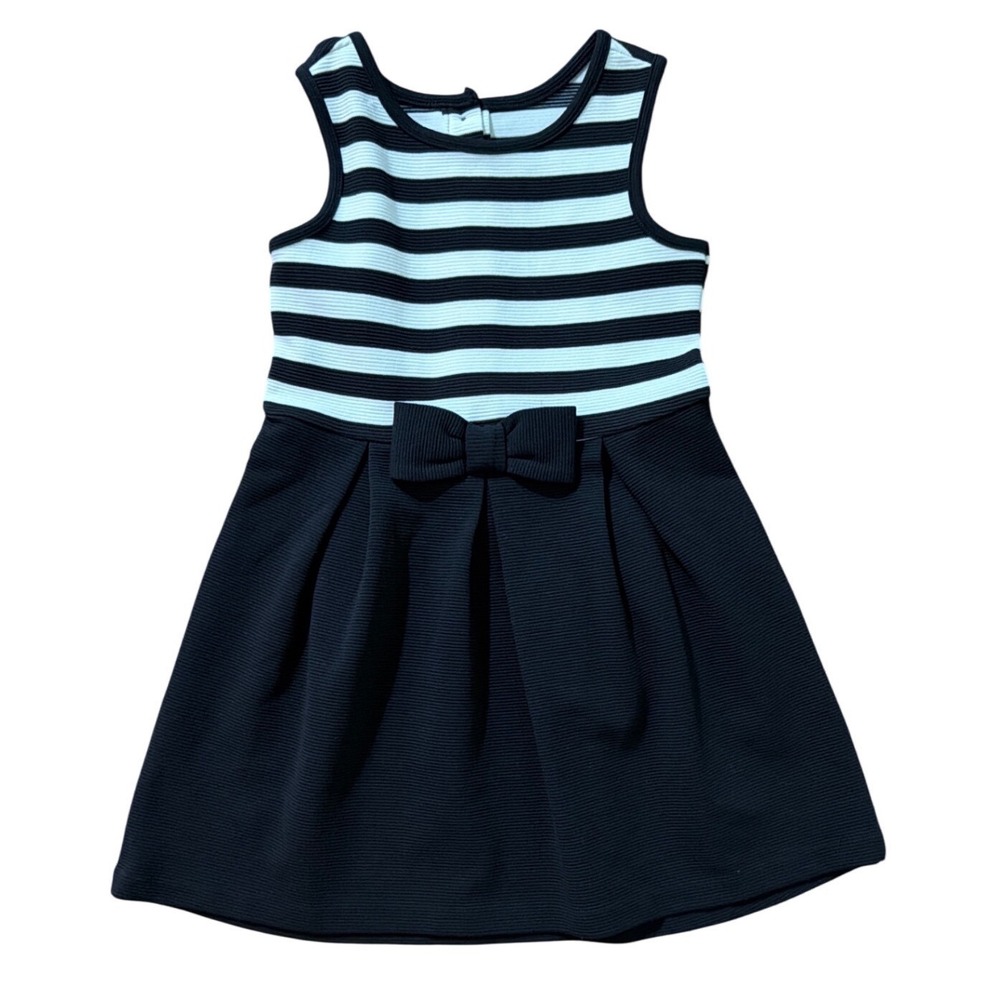 Janie and Jack Girls Navy Blue White Striped Bow Ottoman Dress Size 6